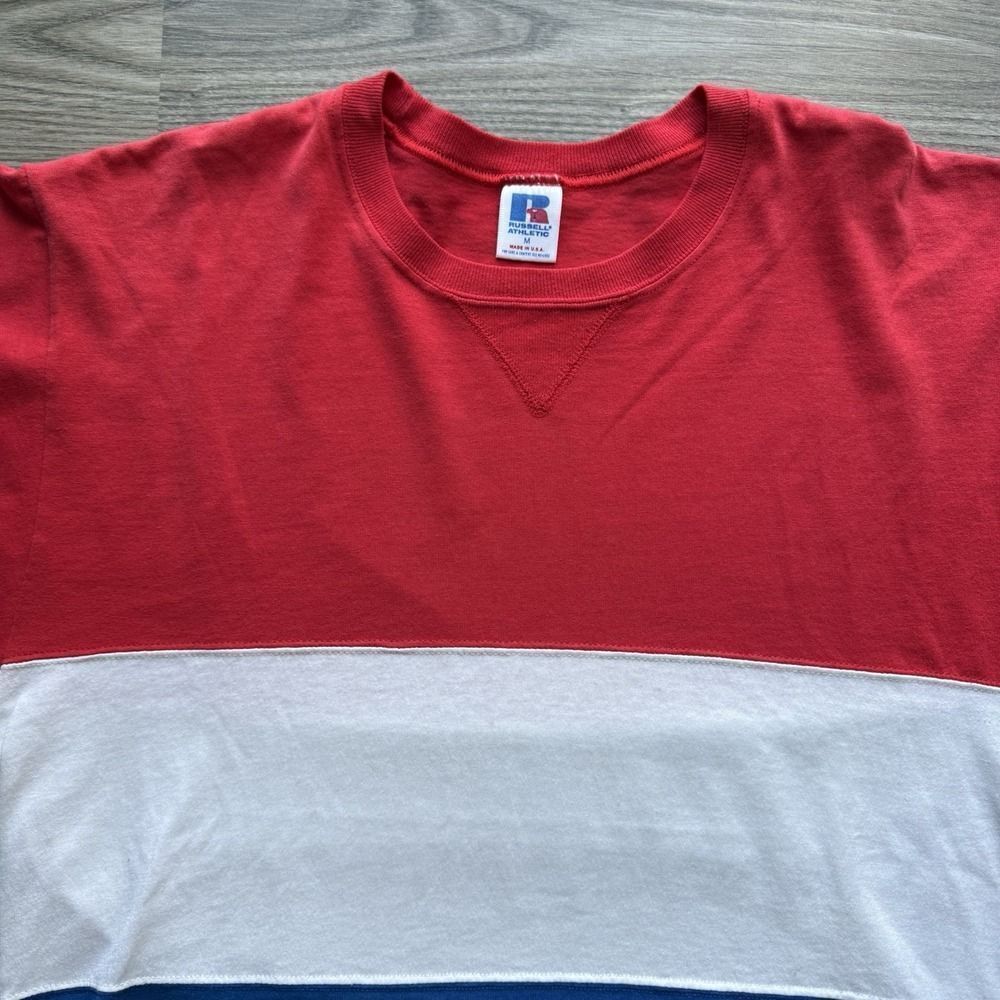 VTG 90s Russell Athletic T-Shirt Men's Large‎ Tri Colorblock Tee Made In USA - Picture 2 of 7